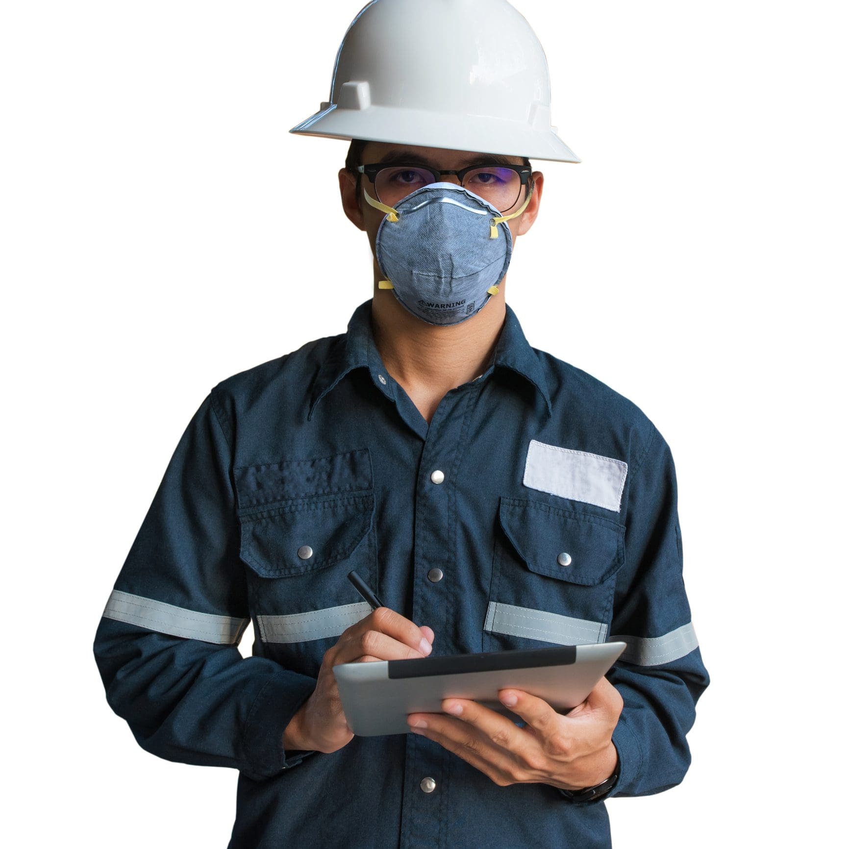 Industrial worker using digital tablet.