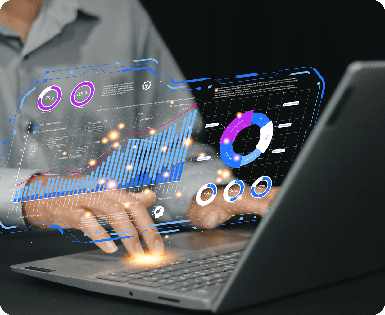 Person analyzing data on a laptop screen