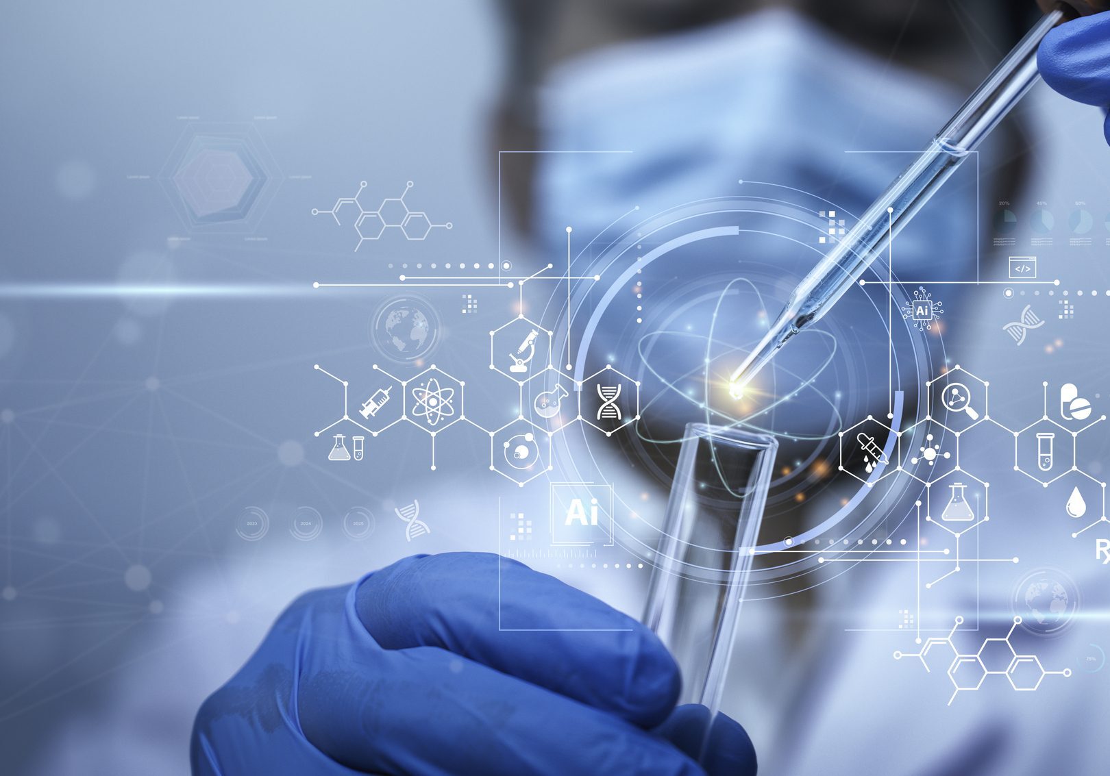 Researcher using pipette in laboratory setting